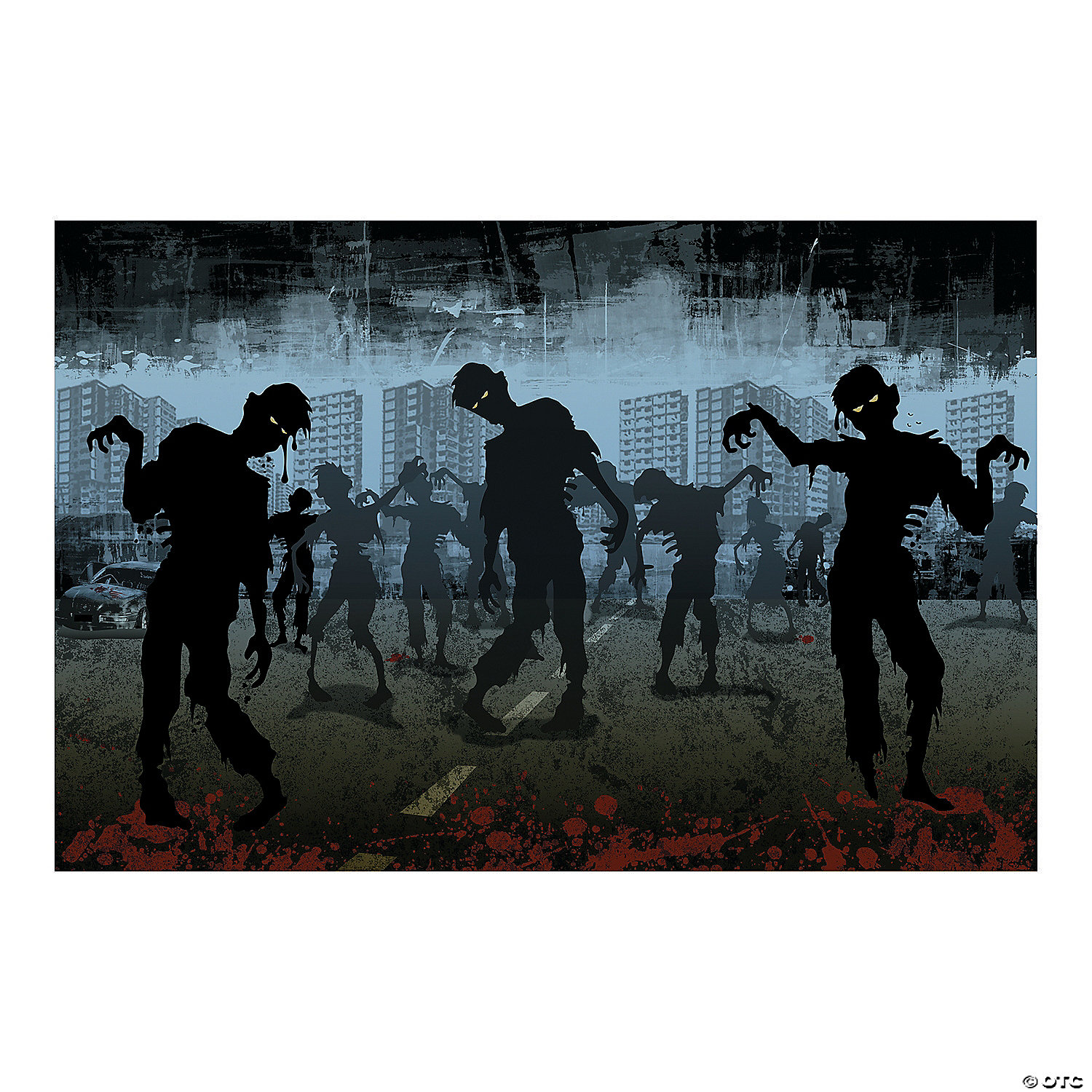6x6FT Vinyl Photography Backdrop,Zombie,Burning Town Chaos Photo Background for Photo Booth Studio Props