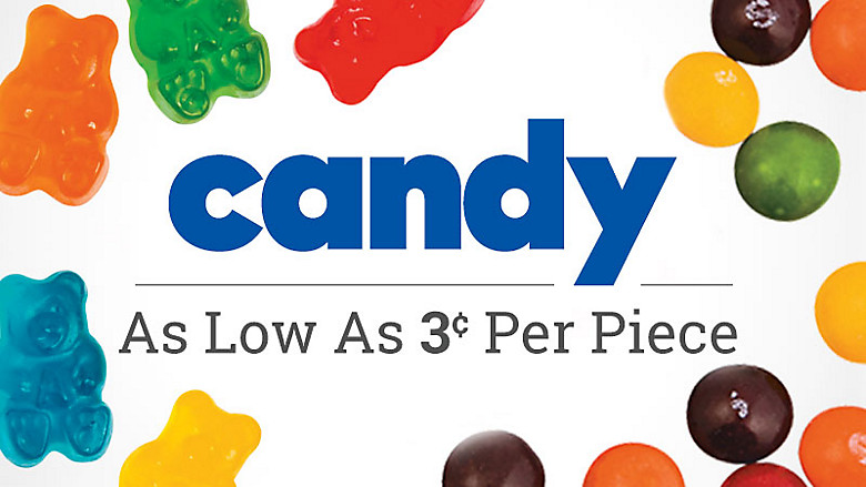 Candy as low as 3 cents per piece. Shop now