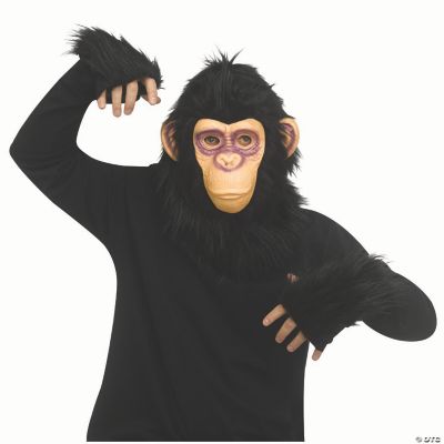 Adults Black Monkey Mask & Black Fingerless Gloves Costume Accessory