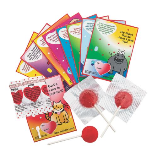Religious Lollipop Valentine Exchanges with Card for 32