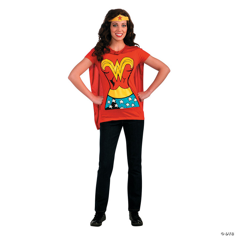 Details about   Wonder Woman Junior Women's Costume T-Shirt with Cape Available med to xL