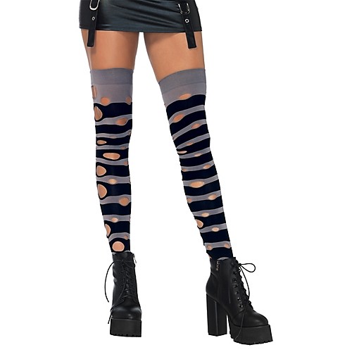 Featured Image for Distressed Opaque Striped Thigh-Highs