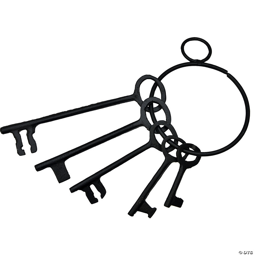 5 Black Wrought Iron Jailer Keys on Ring 
